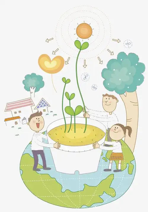 孩子在太阳下种植的花草