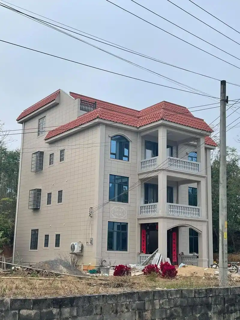 农村自建房装修设计罗马柱大理石瓷砖.#别墅外墙墙砖效果图 # - 抖音