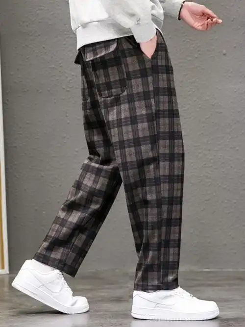 格子长裤男2024春季新款韩版潮流裤子男款休闲直筒裤帅气宽松大码