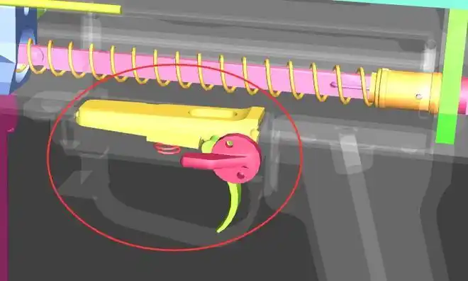 图:ak47的快慢机,带半自动功能.pk机枪核心设计源于ak47的放大和变形.