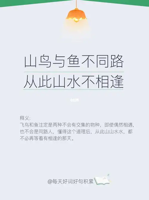山鸟与鱼不同路从此山水不相逢释义:飞鸟和鱼注定是两种不会有交集的