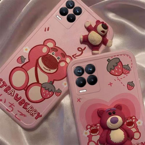 抖音新款realme8超薄手机壳粉色超薄少女心草莓熊网红保护壳ins潮