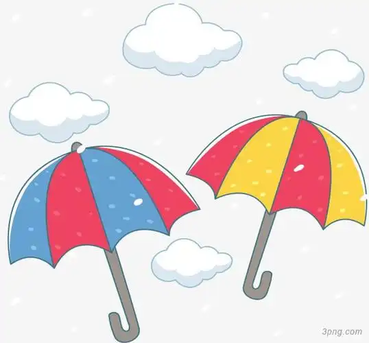 彩色条纹卡通雨伞png素材透明免抠图片卡通手绘