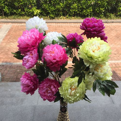 特价仿真3头牡丹花落地客厅室内塑料绢花干花束假花拱门装饰花艺