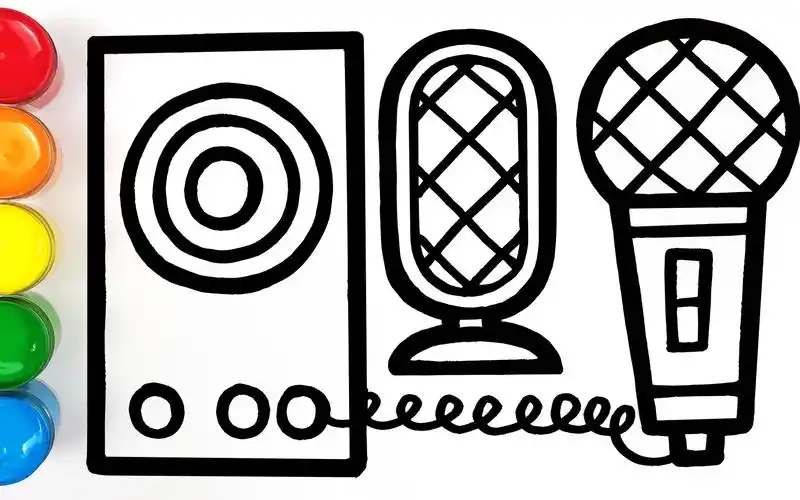 趣味填色儿童简笔画 宝宝爱唱歌 画一套迷你ktv音响麦克风送给他 一