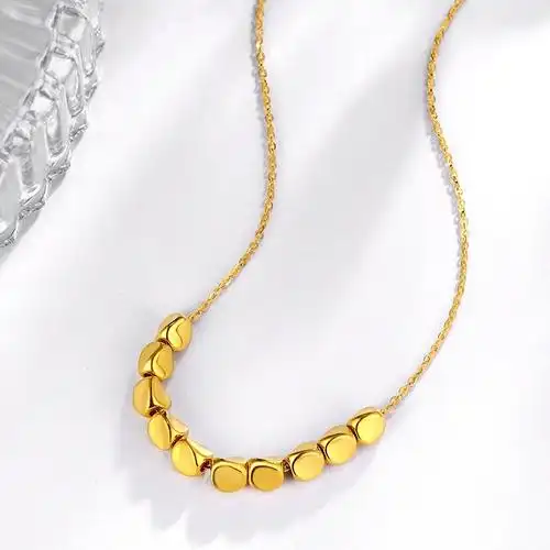 千叶珠宝黄金豆豆项链足金小方糖蹦迪珠硬金高光金女金方块锁骨链