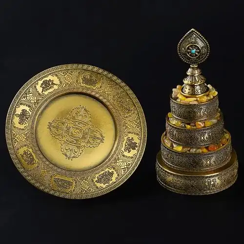 憬鸿纯铜金曼扎盘藏传佛教用品密宗法器曼茶罗仿藏族曼扎盘
