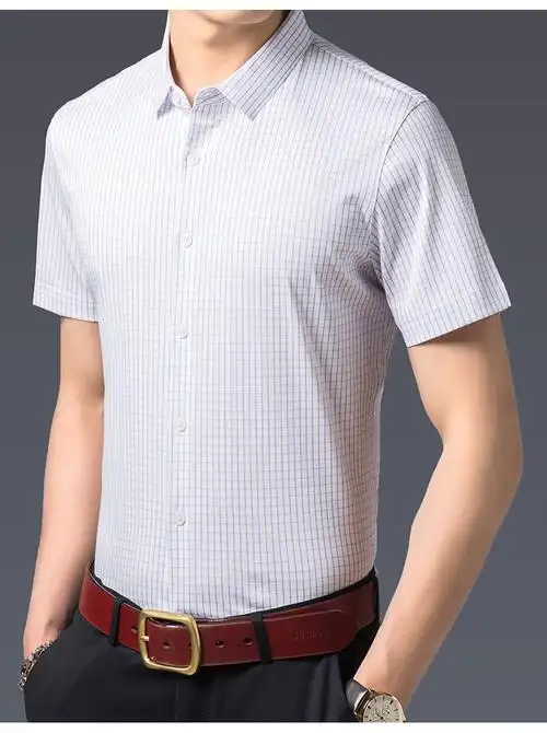 恒源祥短袖衬衫男夏季新款含桑蚕丝衬衣休闲薄款男士格子衬衫