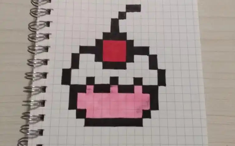 【玖唯】手绘网格画像素画樱桃蛋糕绘画教程网格本