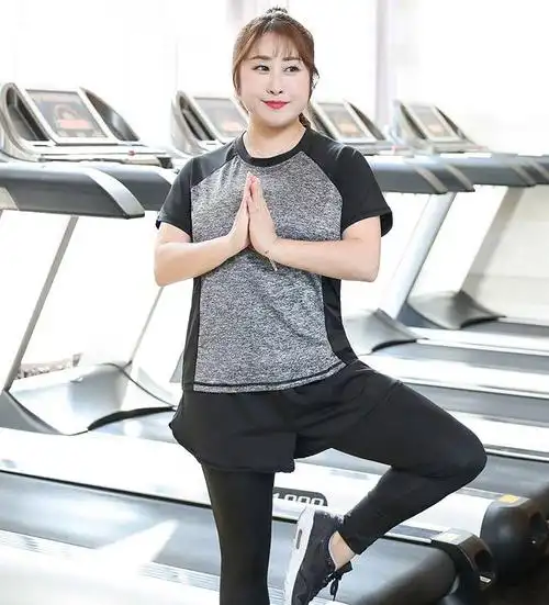 显瘦加大码运动套装女胖mm200斤夏季瑜伽服跑步房健身服宽松夏天 【两