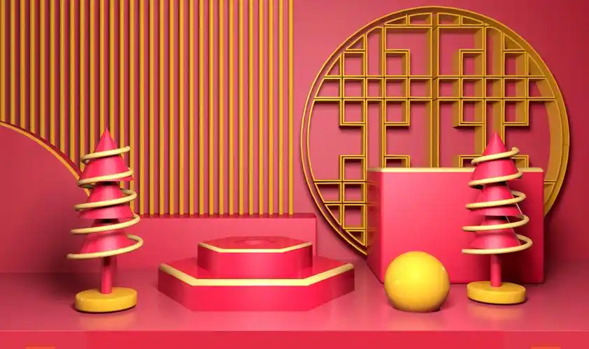 红色时尚潮流c4d年货节化妆品海报背景图