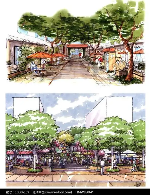 树阵广场景观手绘