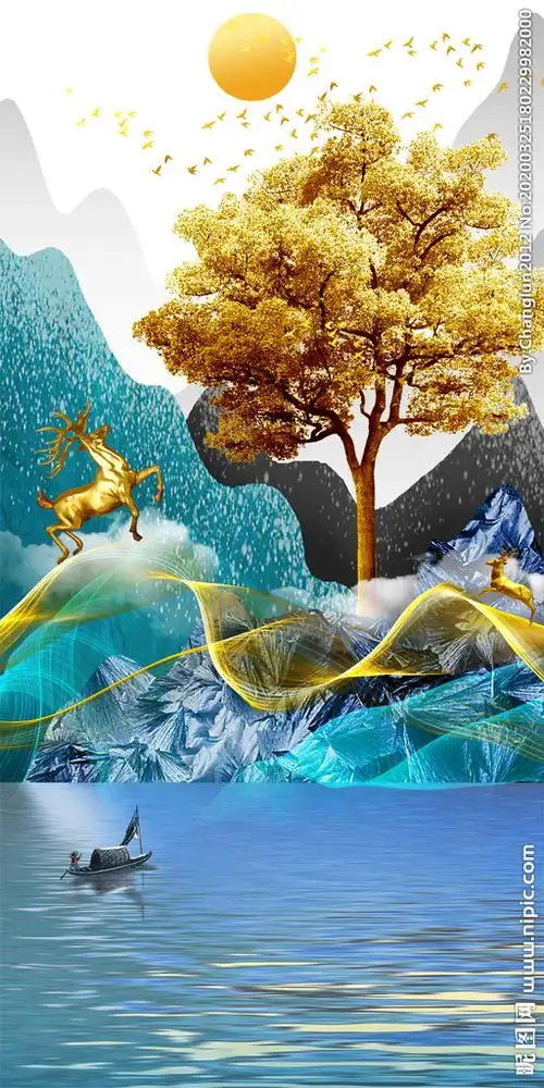 一鹿有财客厅走廊玄关背景墙