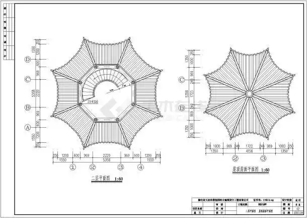 某地古式建筑二层八角亭建筑设计施工图