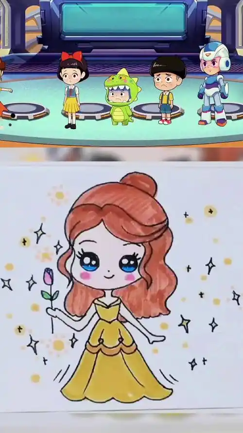 贝尔公主简笔画,简单又好看,0基础也能学会简笔画教程儿童简笔画画画