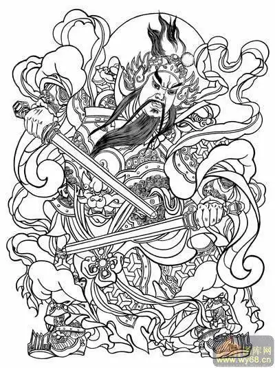 中国传统神话人物仙人-白描图-门神秦琼-神话人物仙人全图