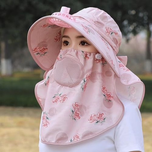 玫瑰花防晒遮阳有风扇帽【粉色】 均码