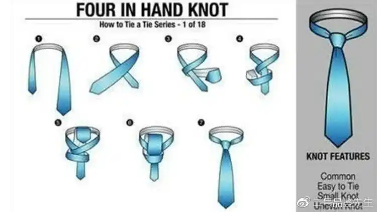 它是最便捷的领带系法,适合宽度较窄的领带,搭配窄领衬衫,风格休闲