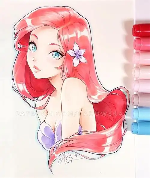 马克笔动漫人物插画欣赏,色彩很漂亮的手绘二次元少女