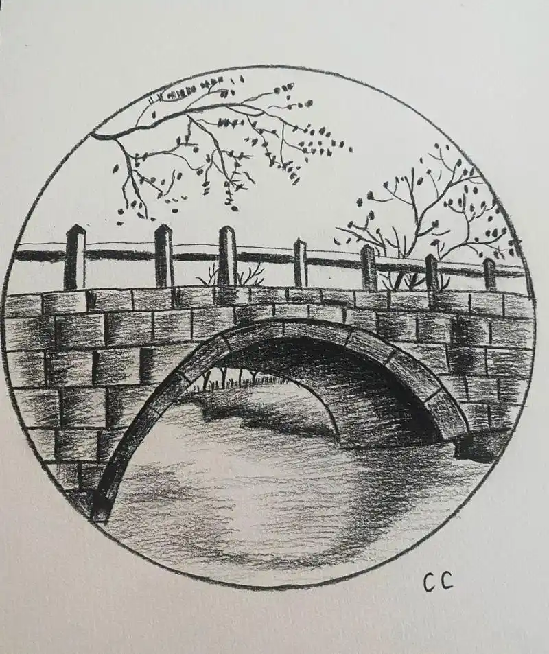 新手自学|素描炭笔画day5(附步骤) 初学者也能画的小桥流水95