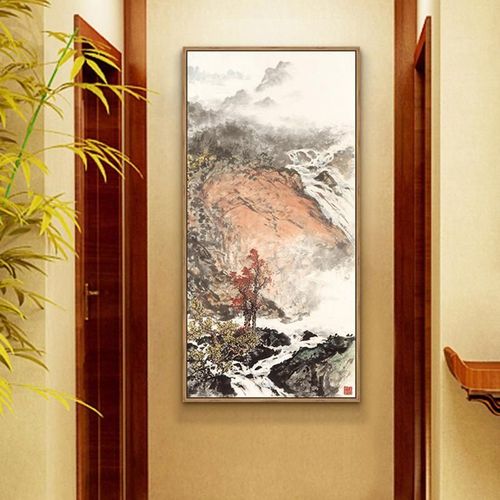 关山月山水画意境水墨画新中式玄关装饰画走廊过道竖版中国风挂画