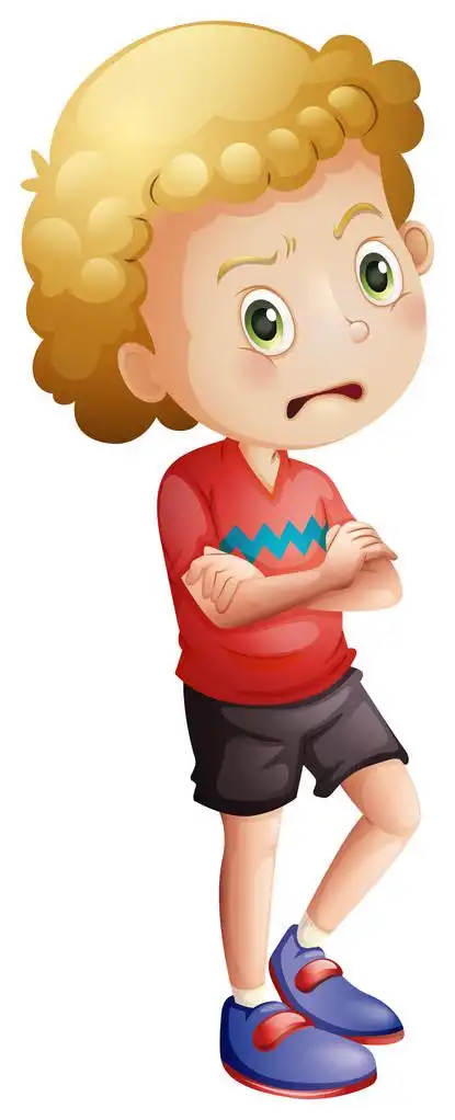 愤怒的小男孩,在白色背景插图愤怒的小男孩