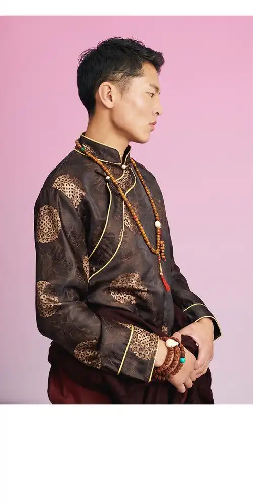 跃景藏族服装男夏季藏式衬衣 织锦缎藏男士 休闲唐装 中国风上衣 3款