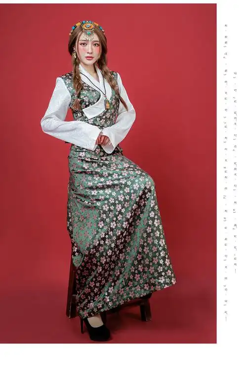 藏式女西藏服藏族服装新款博拉藏装 安多锅庄裙拉萨服饰藏服旅拍 墨