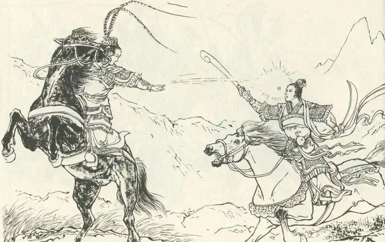 高兰英见丈夫出师不利,舞动双刀杀来,周营邓婵玉接住.