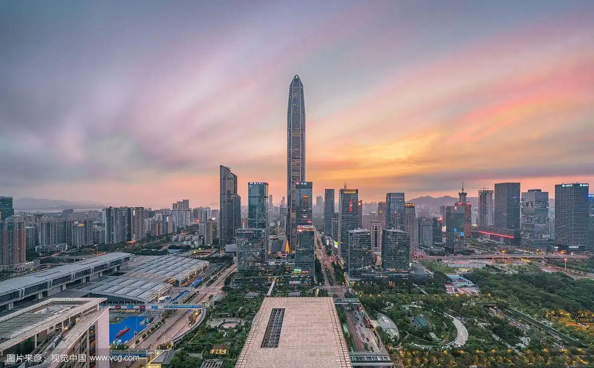 日落时的深圳福田中心区cbd建筑群