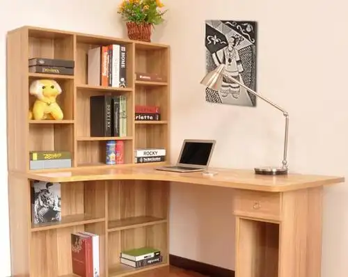 书柜电脑桌组合书柜台灯装饰画书桌家居摆件简约风格书房装修图片简约