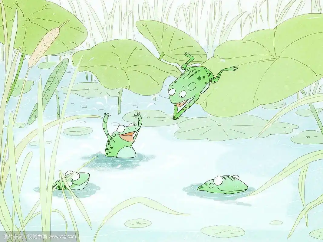 青蛙戏水儿童插画
