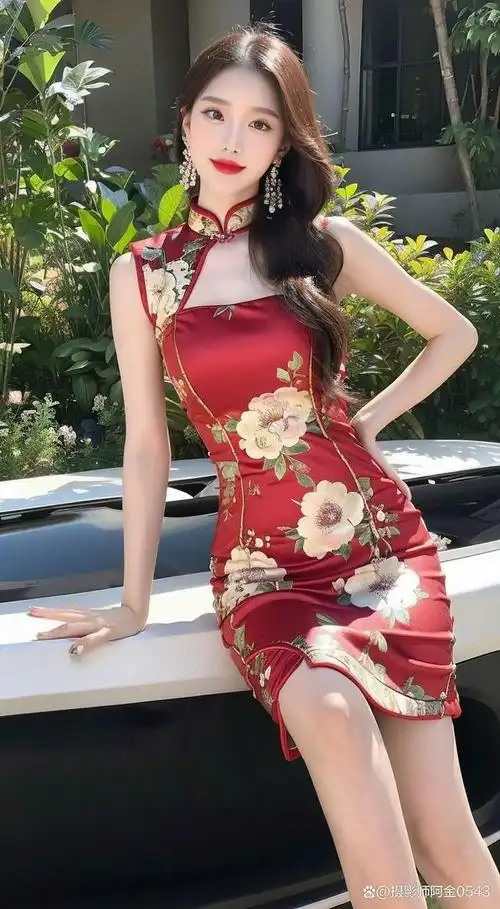 她穿着一袭红色旗袍,如火焰般燃烧着无尽的魅力.