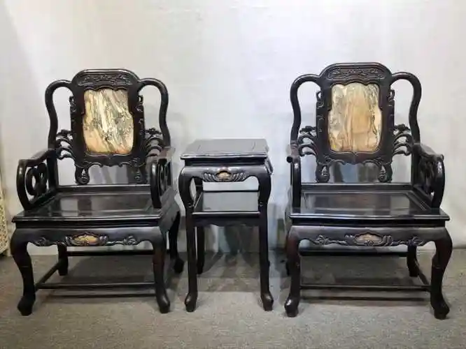 独特收藏明清家具紫檀木雕云石富贵如意椅子圣诞礼品