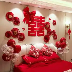 主卧结婚装饰婚房布置高级感套装女方卧室背景墙新婚房间装饰用品