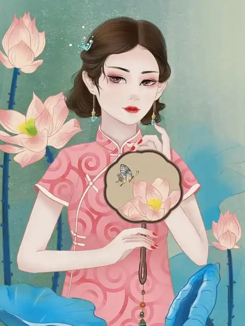 民国旗袍美女插画素材