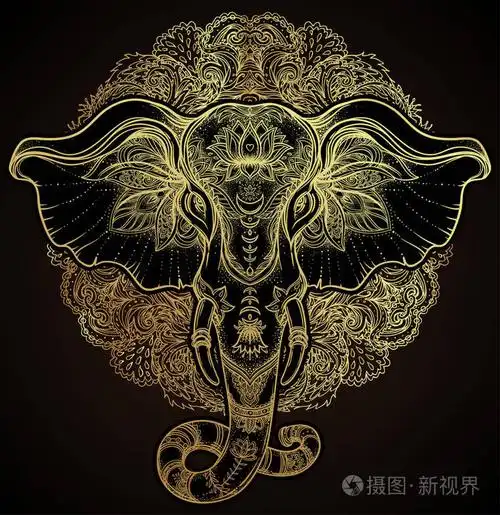 漂亮的手绘部落风格大象在曼荼罗.换