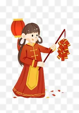 卡通中国风新年放鞭炮小女孩