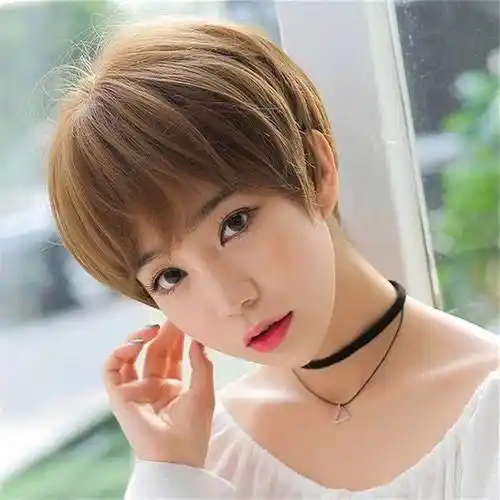 可爱帅气假发女生短直发短发假头发黑色棕色浅棕色个性男发全头套-图3