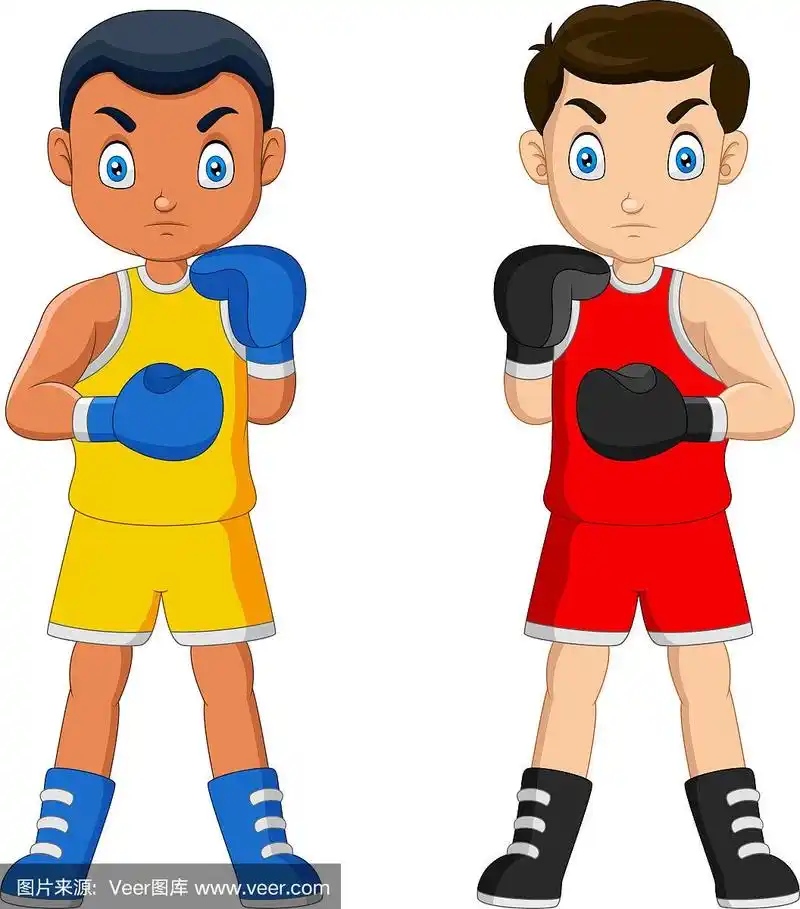 卡通男孩准备打拳击
