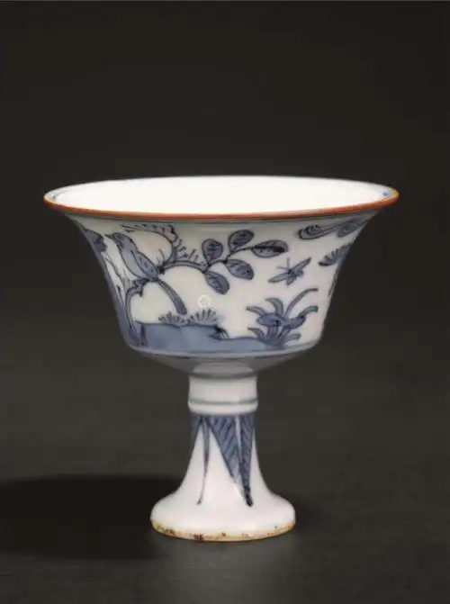 明代 明万历青花花鸟纹高足杯