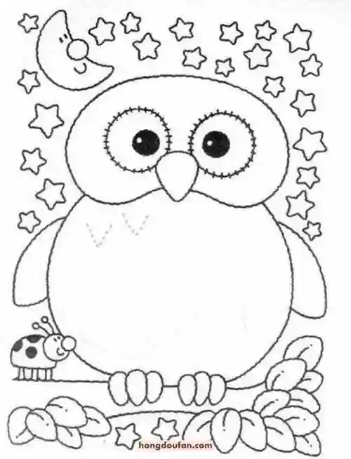 13张树梢上的猫头鹰可爱卡通儿童涂色图片-红豆饭小学生简笔画大全