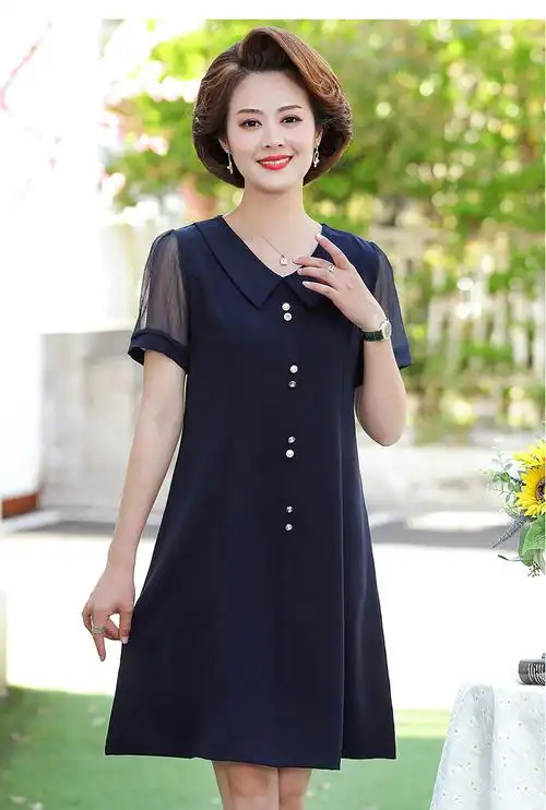 夏天连衣裙矮个子胖妈妈穿妈妈夏装洋气气质50岁中老年女夏季洋气薄款