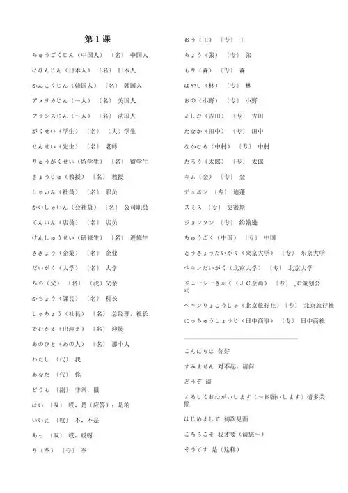 新版标准日本语单词表doc