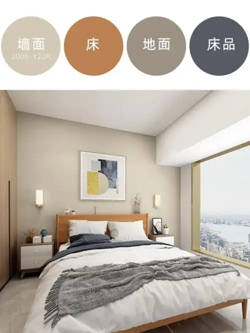 藤木黄的颜色自带怀旧气息,浅淡的色调营造淡雅舒适的卧室氛围,在材质