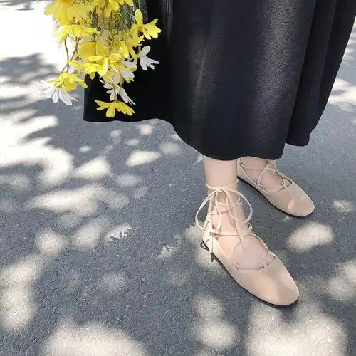豆豆鞋女春季2019新款森女系鞋子平底浅口单鞋绑带奶奶鞋芭蕾舞鞋