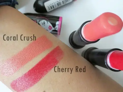 elle 18 color pops lipstick cherry red and coral crush review