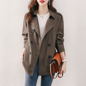 outrapay轻奢女装风衣外套女短款春秋新款韩版范双排扣休闲橄榄棕色xl