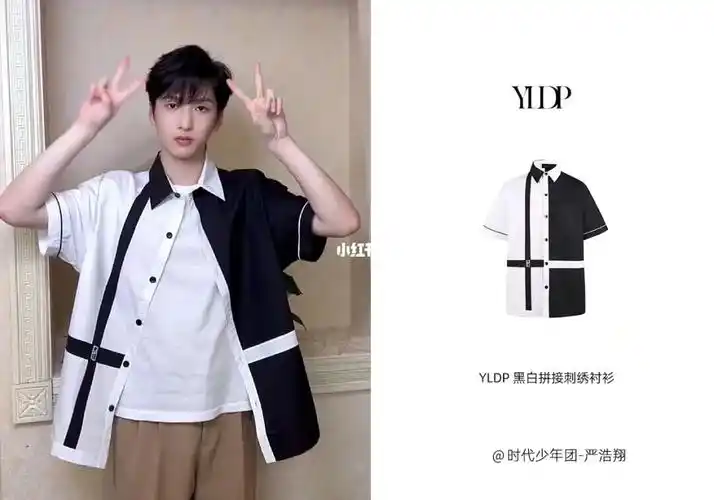 黑白拼接刺绣衬衫#ootd  #tnt时代少年团  #严浩翔  #严浩翔壁纸