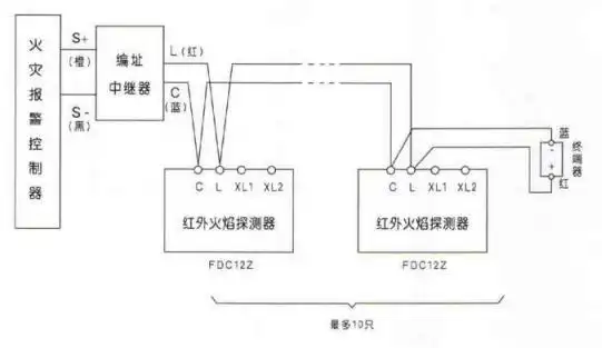 nohmi能美fdc12z点型红外火焰探测器接线示意图